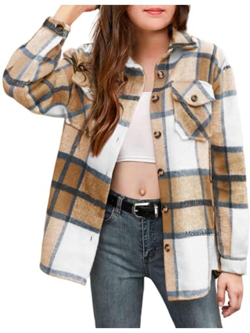 Girls Plaid Flannel Jacket 100% Polyester Button Down Long Sleeve with Pockets